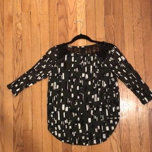 Army green, black and white blouse with lace